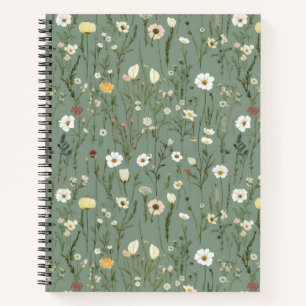 Wildflower Dusty Sage Floral Green Notebook