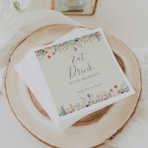 Wildflower Eat Drink We're Married Wedding  Napkins