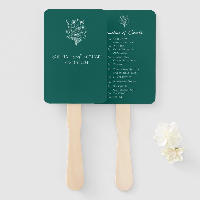 Wildflower Elegance-Wedding Program Hand Fan (Front and Back)