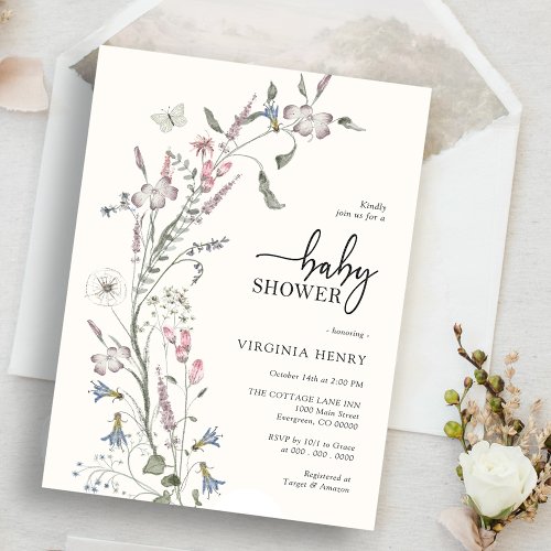 Wildflower Elegant Baby Shower Invitation