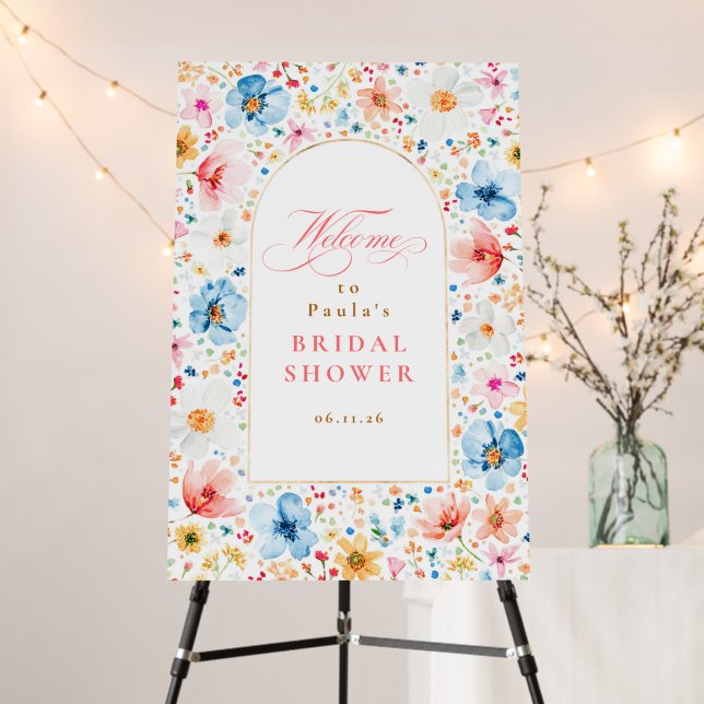 Wildflower Elegant Boho Bridal Shower Welcome Sign (In Situ (Stand))