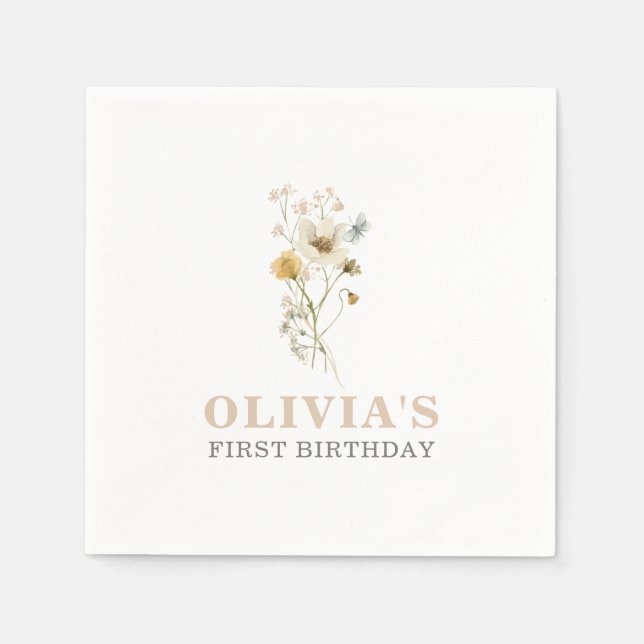Wildflower Elegant boho garden First Birthday Napkins (Front)