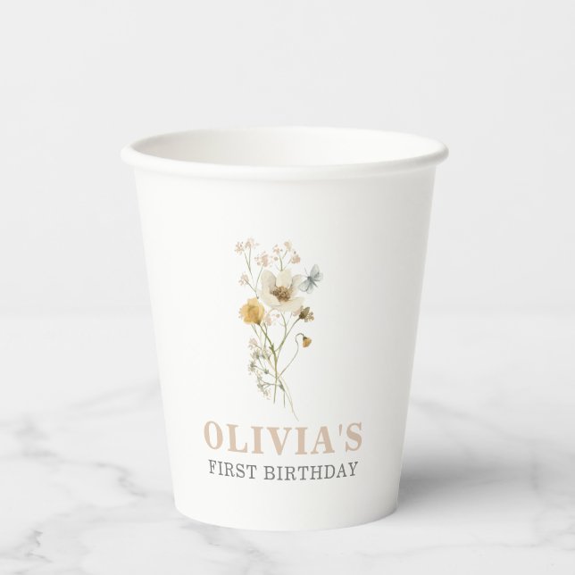 Wildflower Elegant boho garden First Birthday Paper Cups (Front)