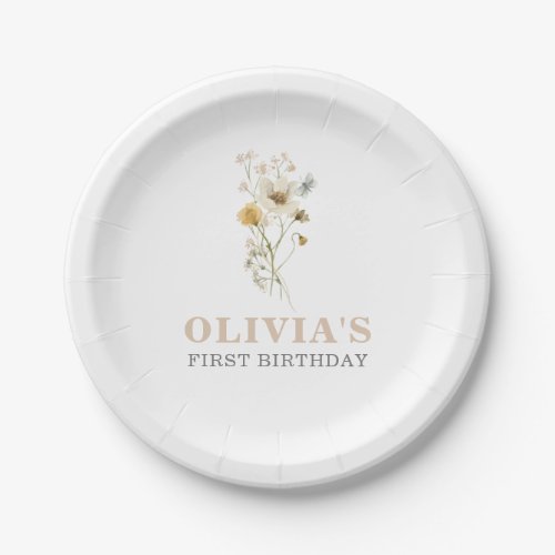 Wildflower Elegant boho garden First Birthday Paper Plates