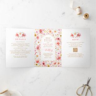 Wildflower Elegant Boho Garden Wedding Photo Tri-Fold Invitation