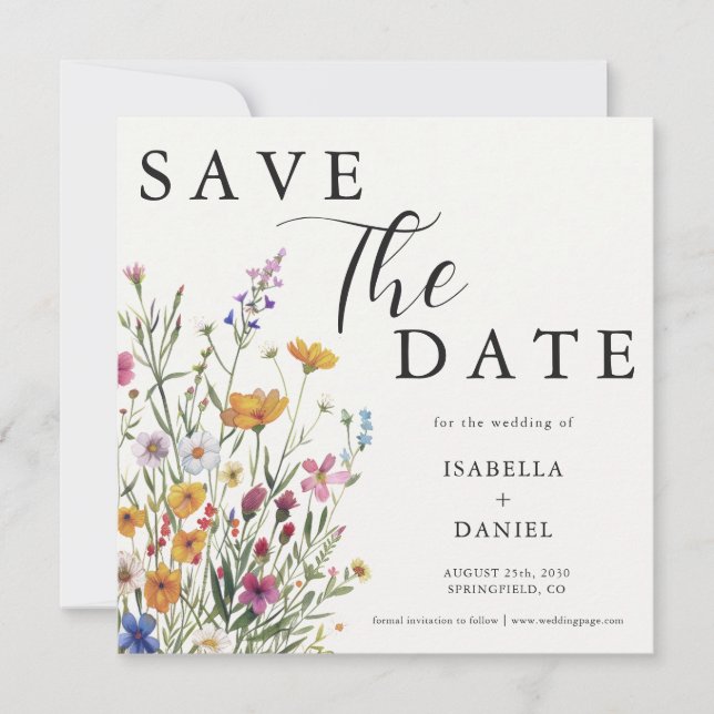 Wildflower Elegant Boho Wedding Save The Date (Front)
