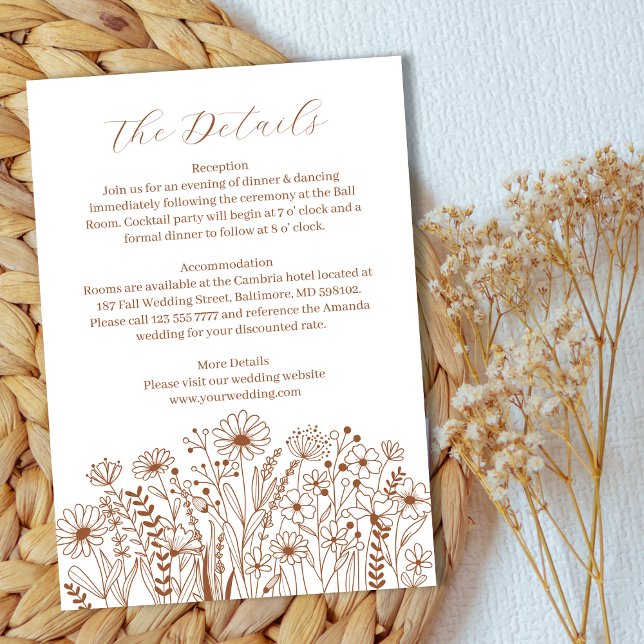  Wildflower Elegant Burnt Orange Wedding Details Enclosure Card (Creator Uploaded)