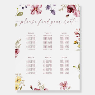Wildflower Elegant Calligraphy Seating Chart Foam Board