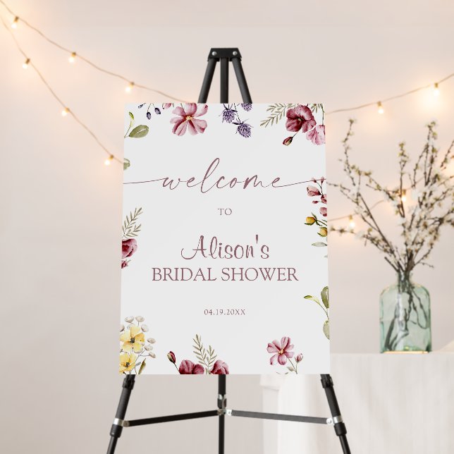 Wildflower Elegant Calligraphy Welcome Foam Foam Board (In Situ (Stand))