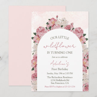 Wildflower Elegant Floral Baby Girl 1st Birthday Invitation