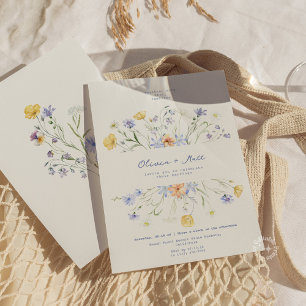 Wildflower Elegant Floral Periwinkle Wedding Invitation