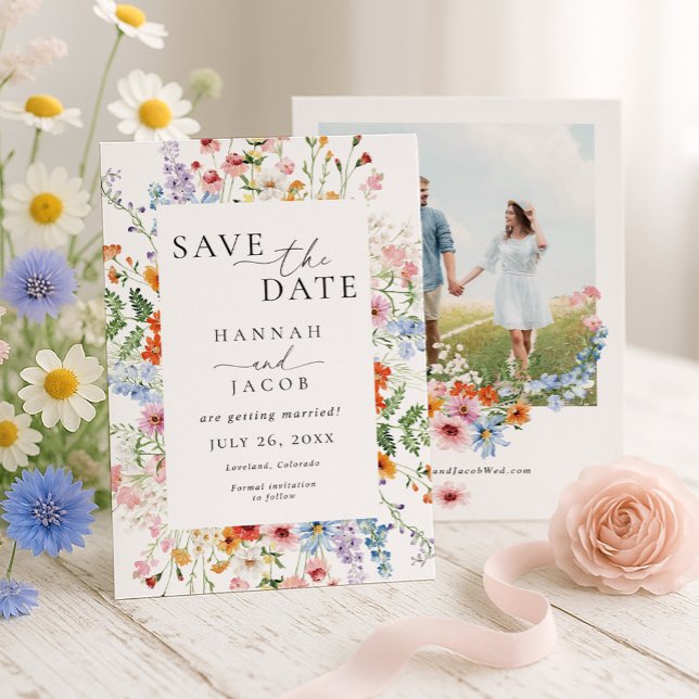 Wildflower Elegant Floral Photo Wedding Save The Date (Creator Uploaded)