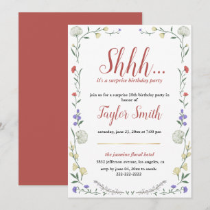 wildflower elegant Floral Surprise Party Invite