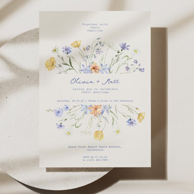 Wildflower Elegant Floral Wedding  Invitation (Wildflower Wedding Invitation, Elegant Floral Wedding Invite, Rustic Garden Wedding Invitation, Roma)