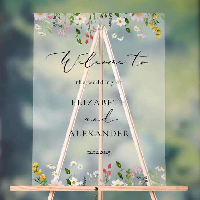  Wildflower Elegant Frosted Wedding Welcome  Acrylic Sign (Neutral)