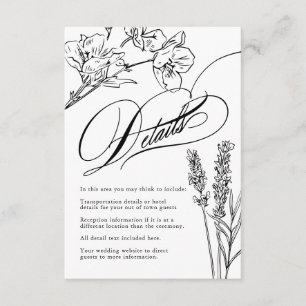 Wildflower Elegant Gothic Wedding Details Enclosur Enclosure Card