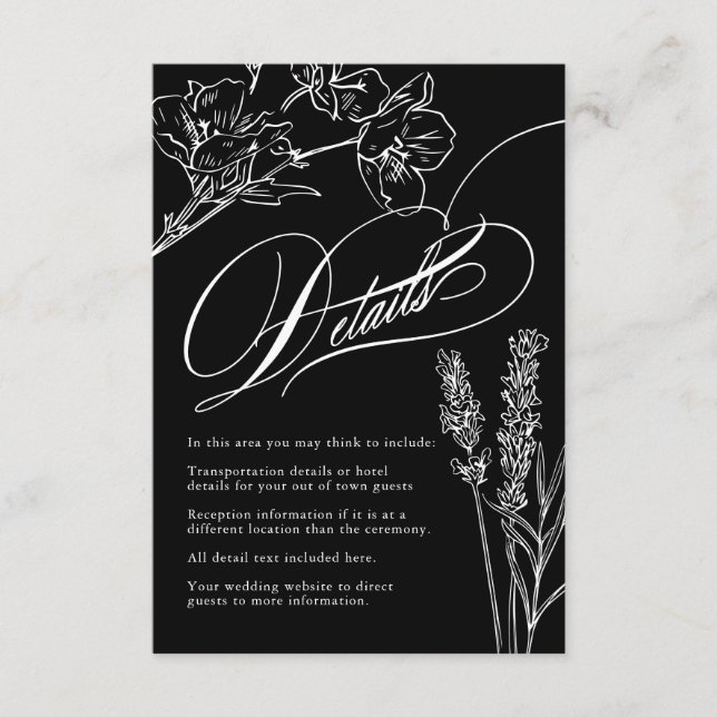 Wildflower Elegant Gothic Wedding Details Enclosure Card (Front)