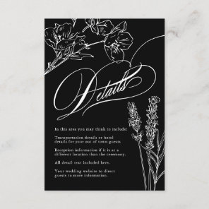 Wildflower Elegant Gothic Wedding Details Enclosure Card