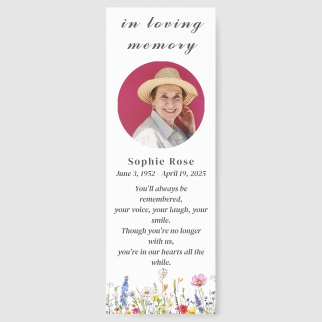 Wildflower Elegant Memorial Funeral Bookmarks (Front)