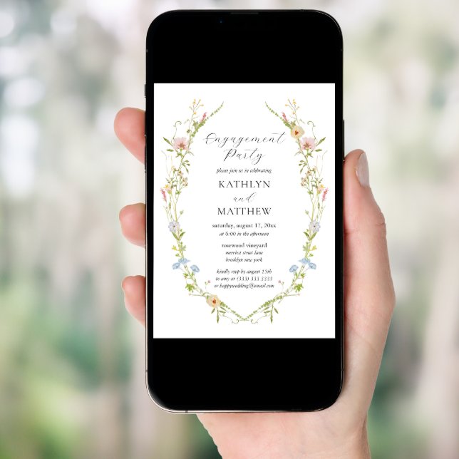 Wildflower Elegant Modern Floral Engagement Party Invitation (Front Digital)