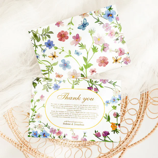 Wildflower Elegant Modern Floral Wedding Thank You Card | Zazzle