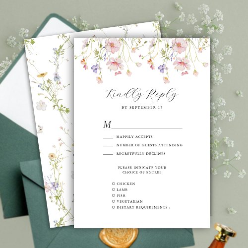 Wildflower Elegant Modern Floral Whimsical Wedding RSVP Card