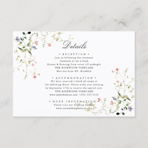 Wildflower Elegant Modern Garden Floral Wedding Enclosure Card