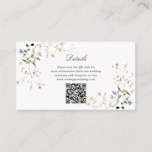 Wildflower Elegant Modern Garden Floral Wedding QR Enclosure Card