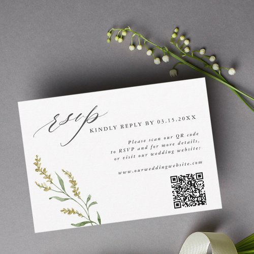 Wildflower Elegant Wedding QR Code RSVP Card
