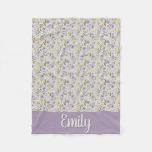 Wildflower Embroidery Pastel Colors on White Fleece Blanket