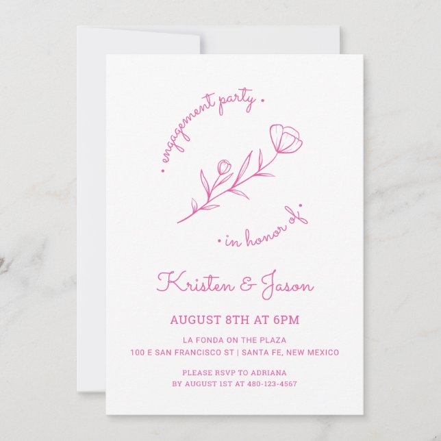 Wildflower Engagement Party Invitation in Pink (Front)
