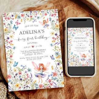 Wildflower Fairy Butterfly 1st Birthday Invitation