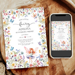 Wildflower Fairy Butterfly 3rd Birthday Invitation