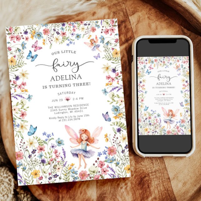 Wildflower Fairy Butterfly 3rd Birthday Invitation (Wildflower Fairy Butterfly 3rd Birthday Invitation)