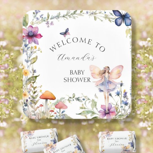 Wildflower Fairy Butterfly Garden Baby Girl Shower Square Paper Coaster