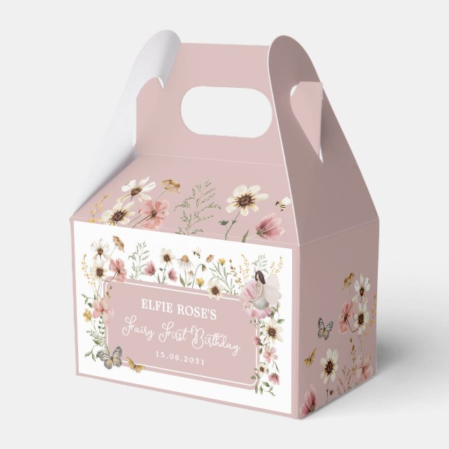 Wildflower Fairy Dusty Pink Garden Tea Party Favor Boxes (Front Side)