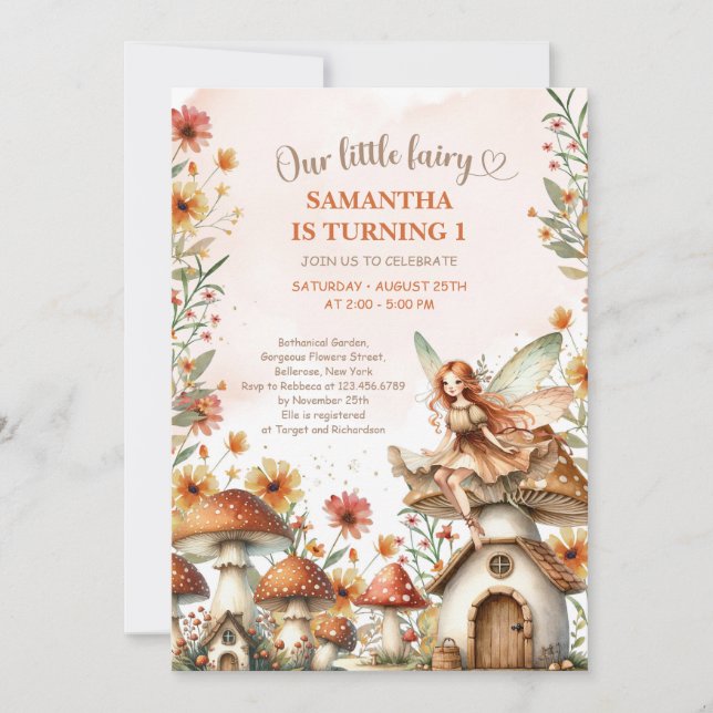 Wildflower Fairy First 1st Birthday Garden Party Invitation (Front)