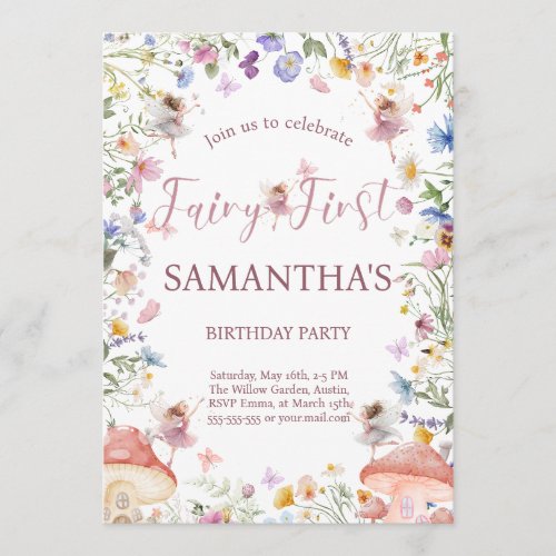 Wildflower Fairy Garden 1st Birthday Invitation