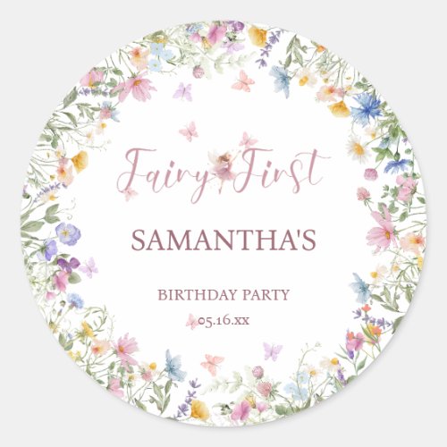 Wildflower Fairy Garden 1st Birthday Party Classic Round Sticker