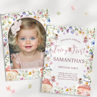 Wildflower Fairy Garden 1st Birthday Photo Invite