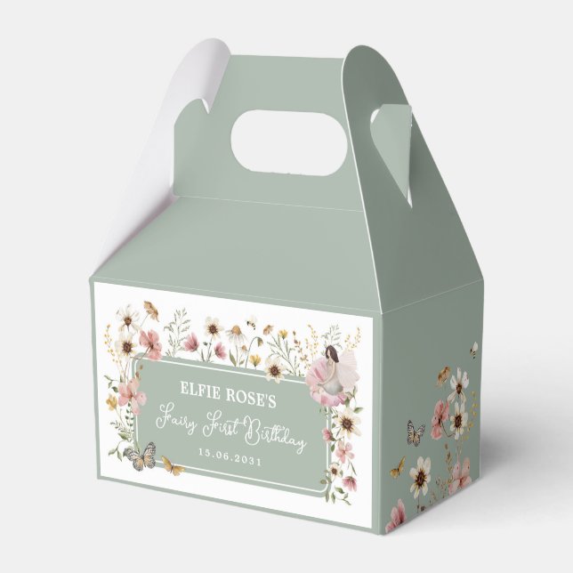 Wildflower Fairy Sage Green Garden Tea Party Favor Boxes (Front Side)
