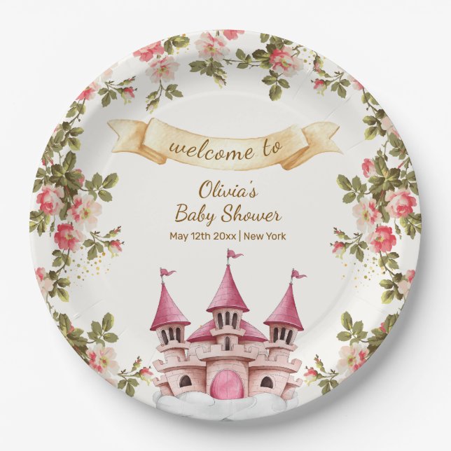 Wildflower Fairytale Castle Baby Shower Welcome  Paper Plates (Front)