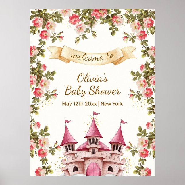 Wildflower Fairytale Castle Baby Shower Welcome  Poster (Front)