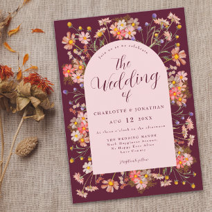 Wildflower Fall Burgundy & Blush Pink Wedding Invitation