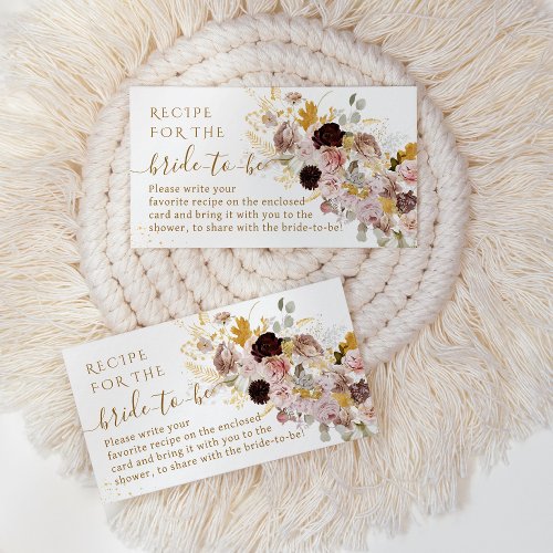 Wildflower Fall Elegant Bridal Shower Recipe Enclosure Card