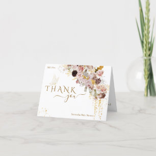 Wildflower Fall Elegant Gold Baby Girl Shower Letterpress Thank You Card