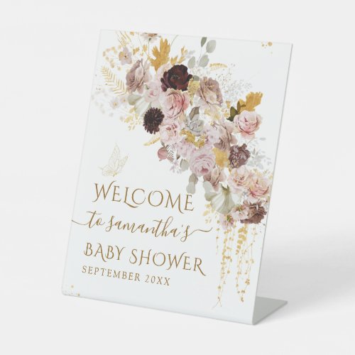 Wildflower Fall Elegant Gold Baby Girl Shower Pedestal Sign