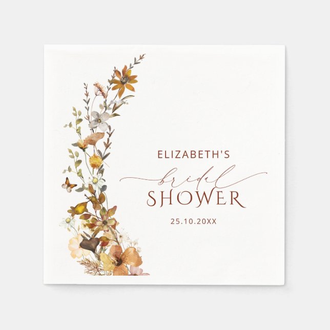 Wildflower Fall Floral Bridal Shower Napkins (Front)