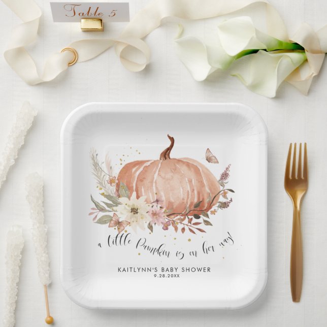 Wildflower Fall Floral Pumpkin Girl Baby Shower Paper Plates (Wedding)