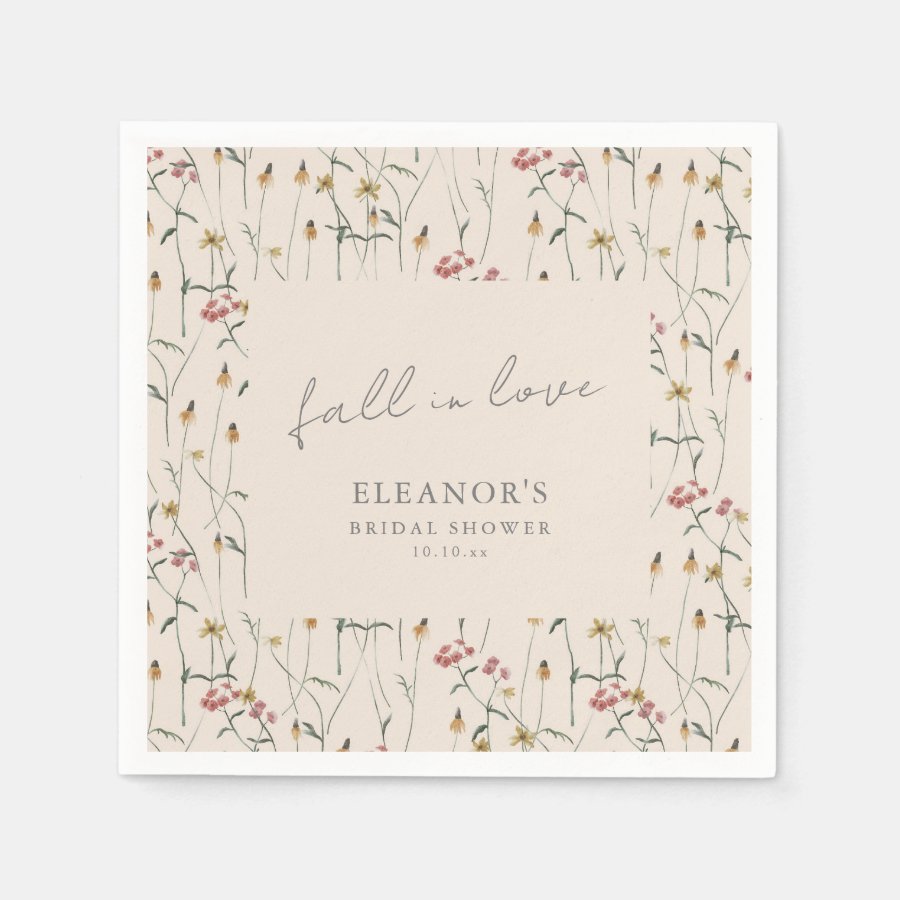 Wildflower Fall in Love Bridal Shower Boho Floral Napkins